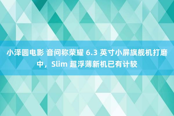 小泽圆电影 音问称荣耀 6.3 英寸小屏旗舰机打磨中，Slim 超浮薄新机已有计较